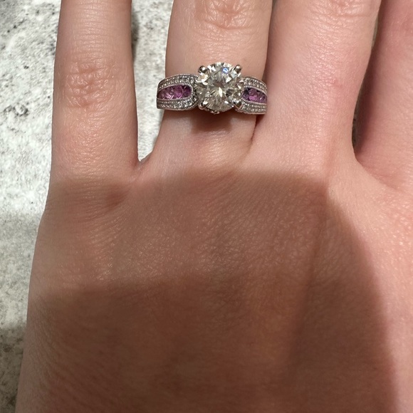 Diamond Ring 1 1/4k Diamond, Pink Sapphires white gold - Picture 8 of 17